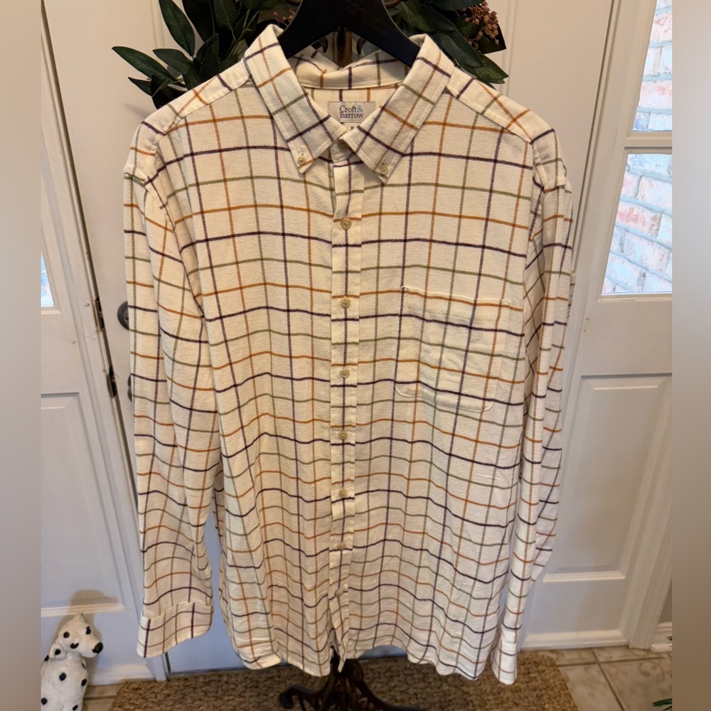 NWOT Croft & Barrow Grid Pattern Soft Flannel Casual Button Down Shirt LS XL